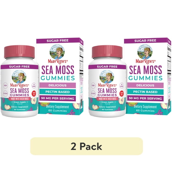 (2 pack) MaryRuth's Sea Moss Gummies Vegan Green Apple Flavor Gut Health Immune Support, Ages 4+, 60 Count