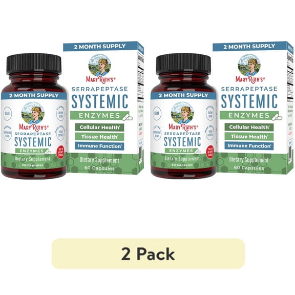 (2 pack) MaryRuth's Serrapeptase Enzyme Blend Dietary Supplement Vegan Capsules 60 Count