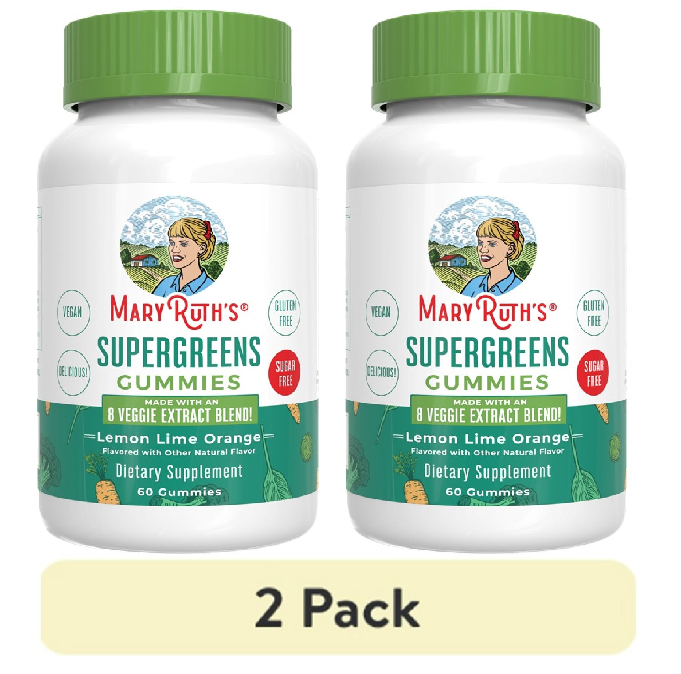 2 pack) MaryRuth's Supergreens Gummies Veggie Supplement Lemon