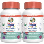2 pack MaryRuths Toddler Multivitamin Gummies & Postbiotics Ages 2-3 USDA Organic Immune Support Overall Health Vegan Non-GMO Mixed Berry & Cherry 60 Count
