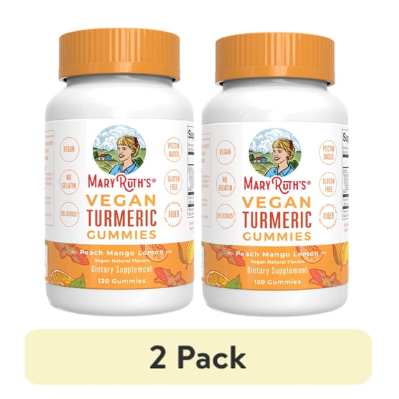 (2 pack) MaryRuth's Turmeric Gummies Gummy with Curcumin, Joint Health, Vegan, Non-GMO, Gluten Free, Peach Mango Lemon, Unisex, Adults 18+, 120 Count