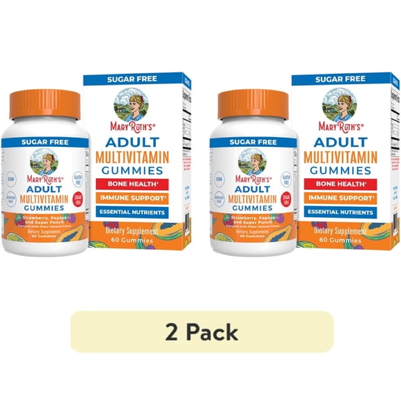 (2 pack) MaryRuth's Adult Multivitamin Gummies Ages 14+, Bone Health, Immune Support, Vegan, Gluten-Free, Sugar-Free, Unisex, 60 Count