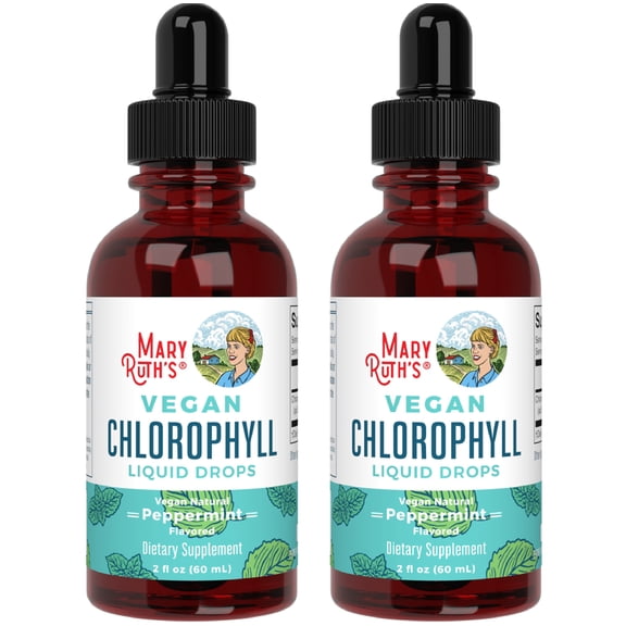 (2 pack) MaryRuth's Vegan Chlorophyll Liquid Drops Herbal Supplement Peppermint Sugar-Free Non-GMO Unisex 2 fl oz