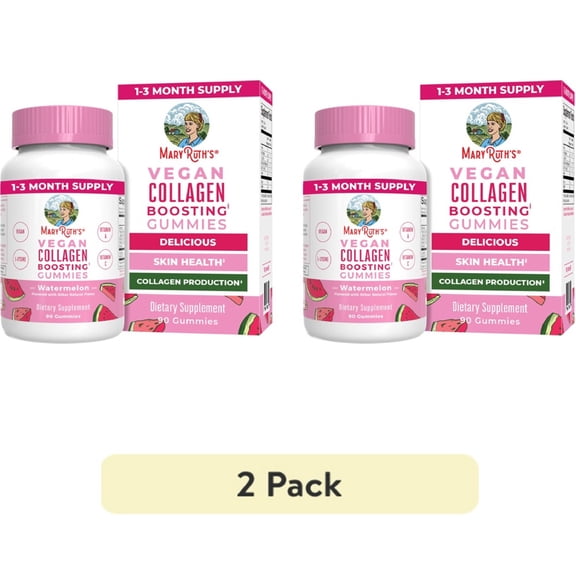 (2 pack) MaryRuth's Vegan Collagen Boosting Gummies for Hair, Skin & Nail Health, Sugar Free, Watermelon Flavor, 90 Count
