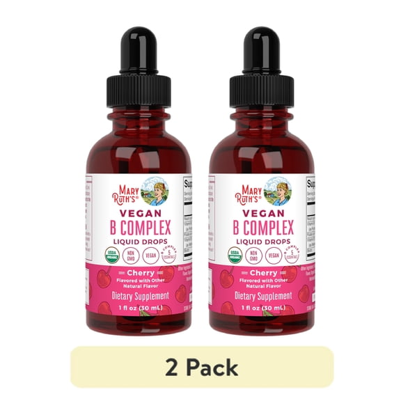 (2 pack) MaryRuth's Vegan Vitamin B Complex Liquid Drops, Cherry Flavor, Non-GMO, USDA Organic, 1 fl
