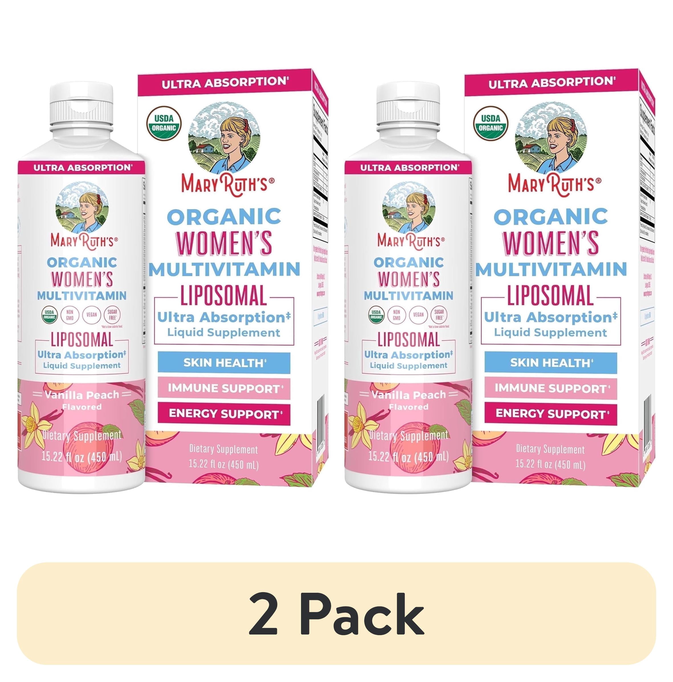 (2 pack) MaryRuth's Women's Organic Multivitamin Liposomal, Skin Health, Immune Support, Hormone Balance, Vegan, Gluten-Free, Adults, Vanilla Peach,15.22 fl oz