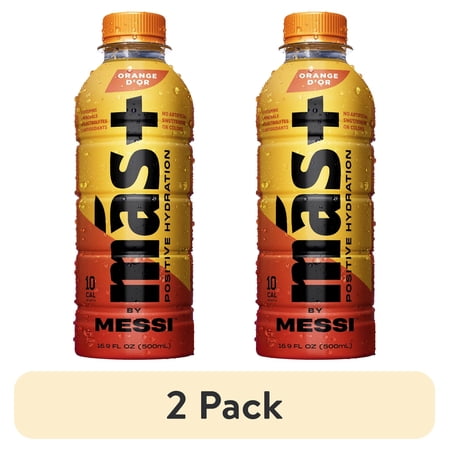 (2 pack) Mas+ by Messi Hydration Sports Drink Orange d'Or, 16.9 fl oz Bottle