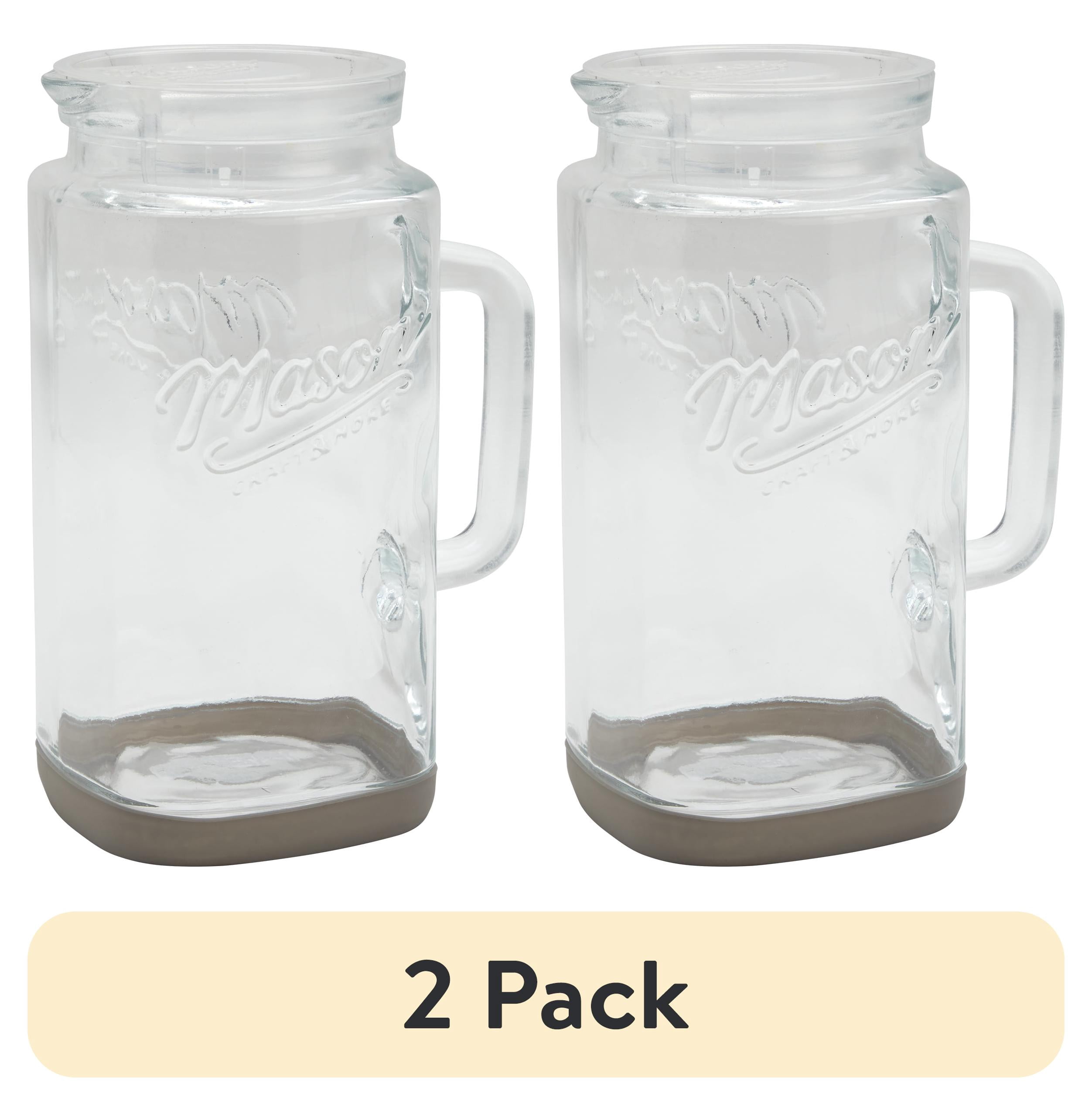 (2 pack) Mason Craft & More Glass 0.5 Gallon Pitcher with Removable Plastic Lid and Silicone Base, Gray, Well Suited to Cold Drink Preparation