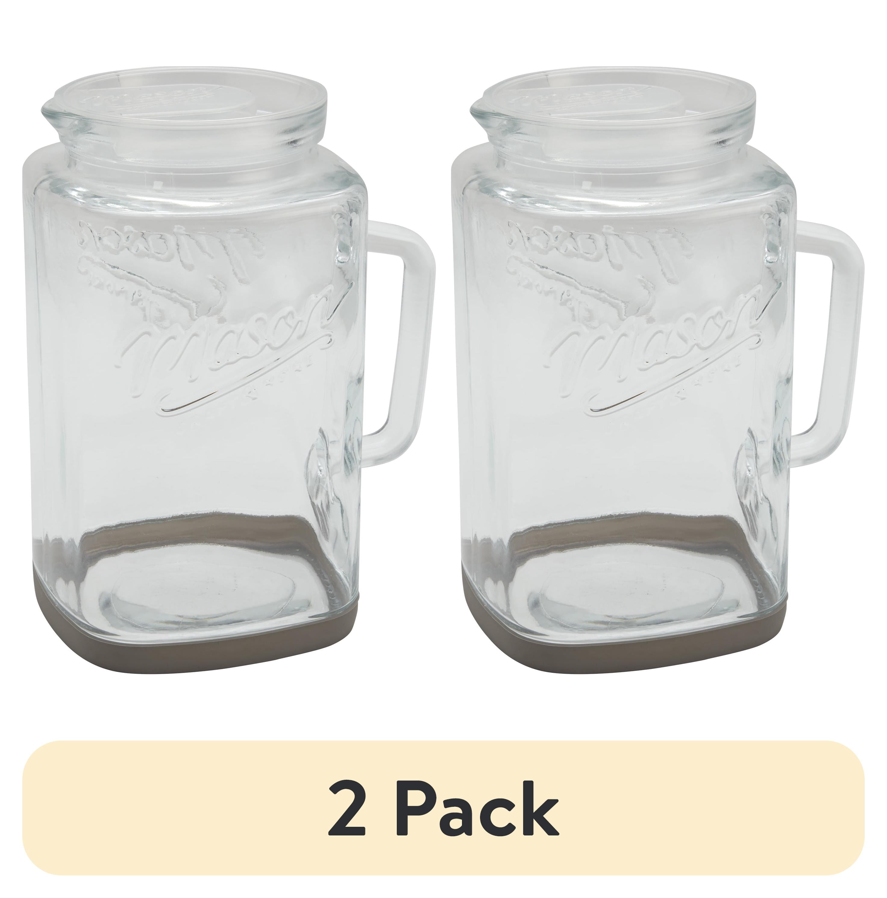 (2 pack) Mason Craft & More Glass 1 Gallon Pitcher with Removable Plastic Lid and Silicone Base, Gray, Well Suited to Cold Drink Preparation
