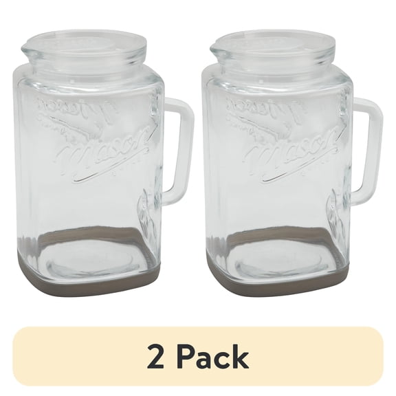 (2 pack) Mason Craft & More Glass 1 Gallon Pitcher with Removable Plastic Lid and Silicone Base, Gray, Well Suited to Cold Drink Preparation