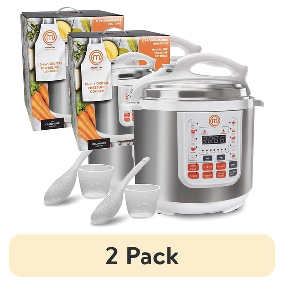 (2 pack) MasterChef 13-in-1 Pressure Cooker- 6 QT Electric Digital Instant MultiPot, 13 Programmable Functions, High and Low Pressure Cooking Options