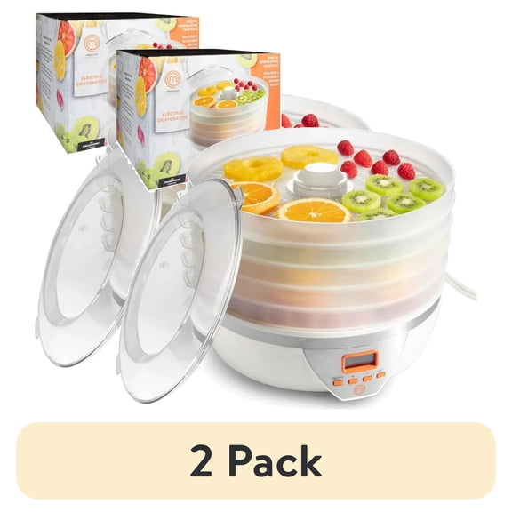 (2 pack) MasterChef Digital Food Dehydrator W 5 Stackable Trays, Adjustable Temperature Controls - 8L Capacity - Programmable Dehydrating Machine