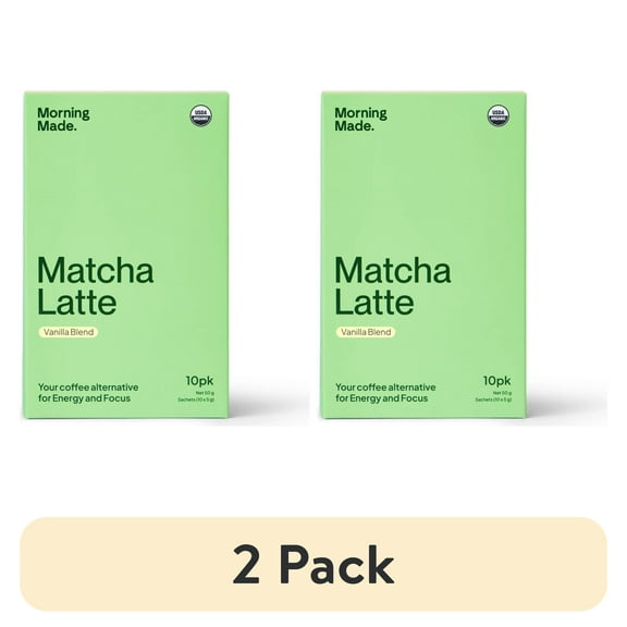 (2 pack) Morning Made Ceremonial Grade Organic Matcha Latte Powder, Vanilla, 10 pack (0.18oz ea)