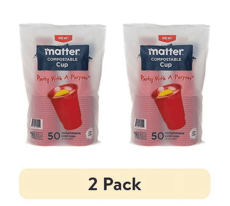 (2 pack) Matter Compostable Red Disposable Cups, 18 oz, 50 Count