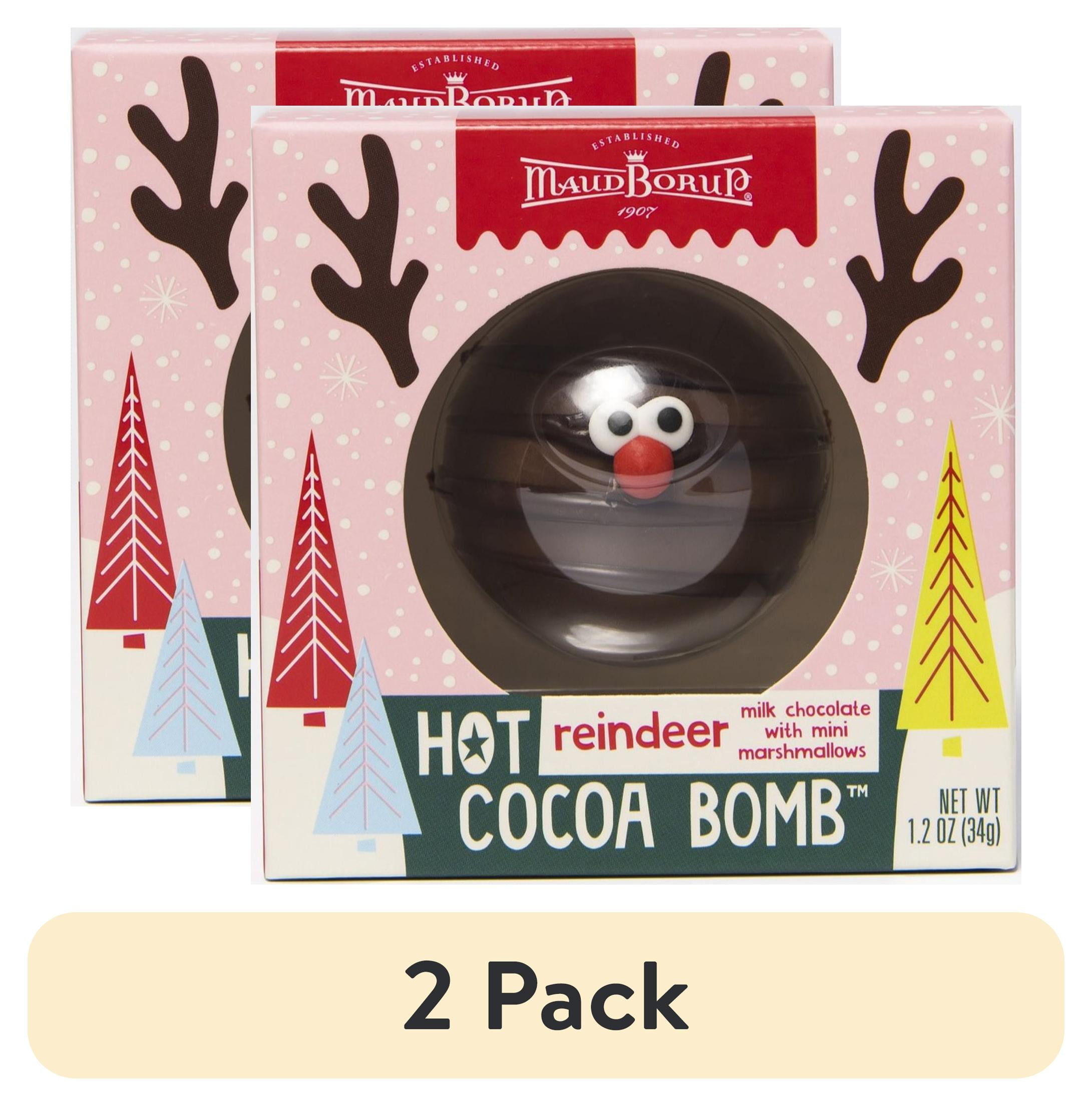 (2 pack) Maud Borup Milk Chocolate Reindeer Hot Cocoa Bomb with Mini Marshmallows,1.2 oz, Seasonal Holiday Treat & Gift