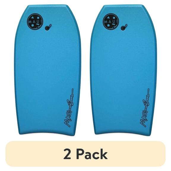 (2 pack) Maui and Sons 42 inch Lightweight Slick Bottom BodyBoard Surfing W/Wrist Leash EPS Core Boarding Blue
