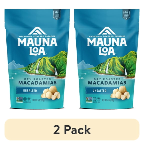 (2 pack) Mauna Loa Unsalted Macadamia Nuts  Dry Roasted, Gluten-Free, 4 oz  May Contain Traces of Peanuts