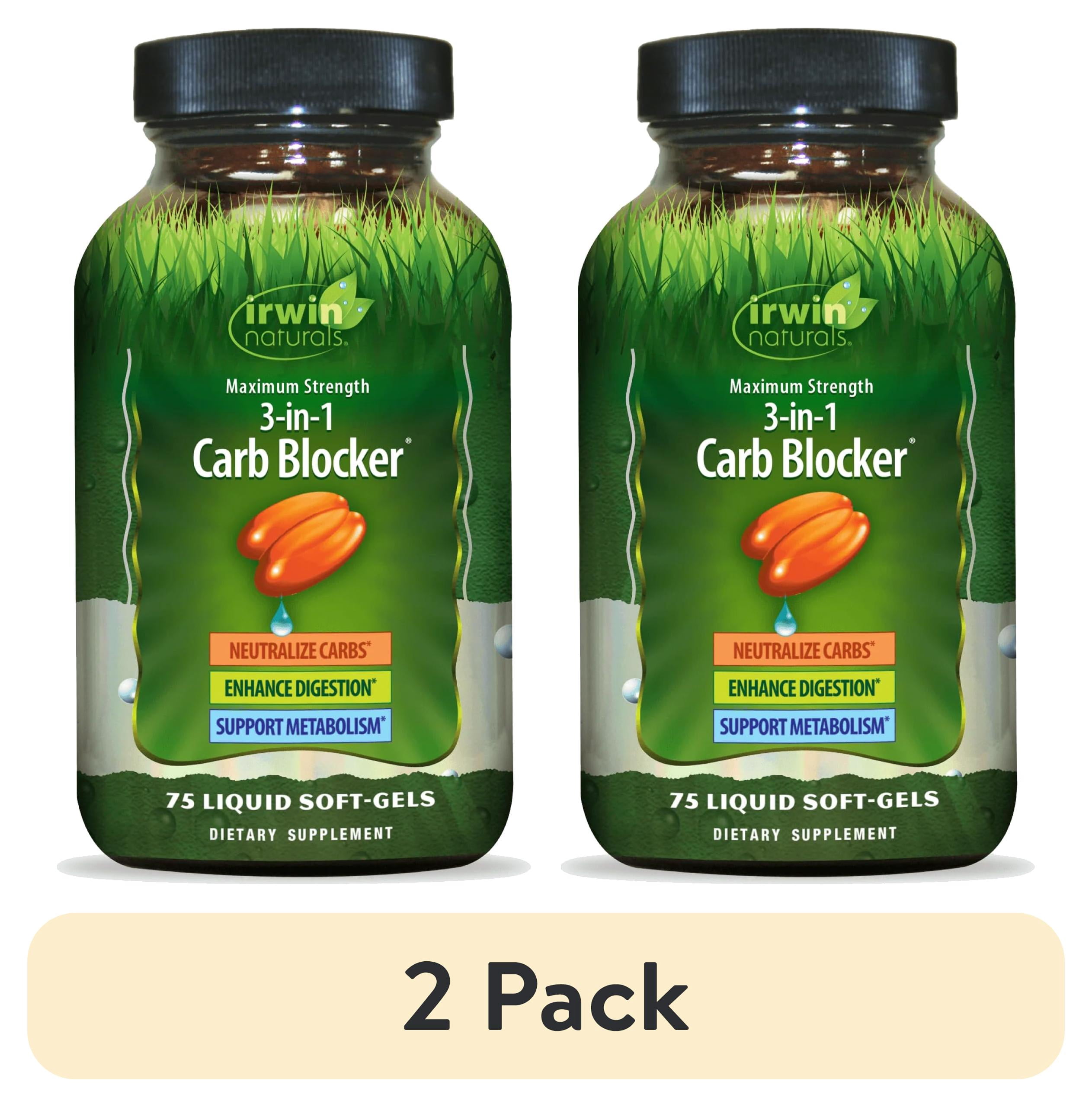 (2 pack) Irwin Naturals Maximum Strength 3-in-1 Carb Blocker - Neutralize Carbohydrates - 75 Liquid Softgels