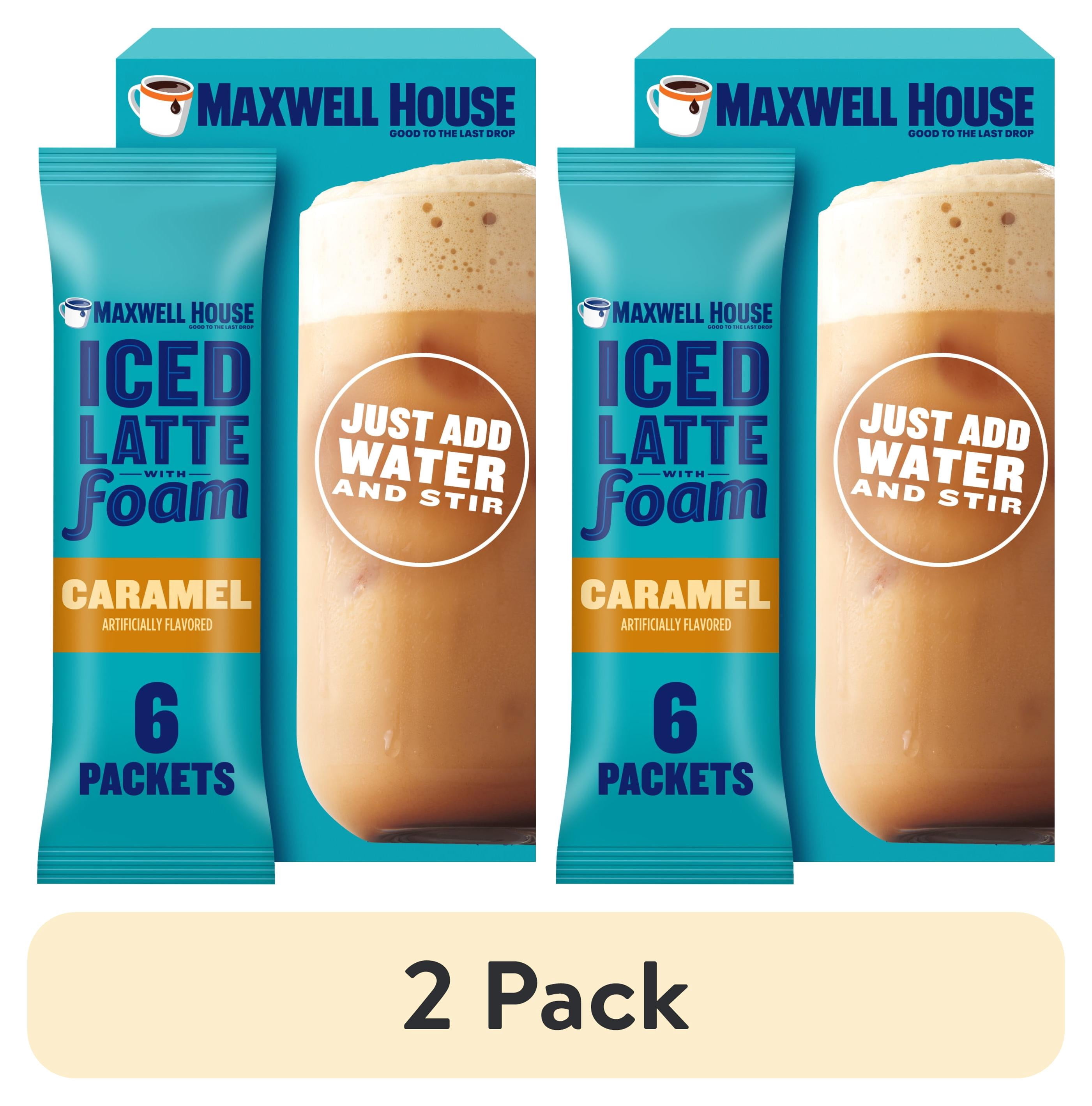 (2 pack) Maxwell House Iced Caramel Latte with Foam All in One Drink Mix, 5.82 oz, 6 Packets