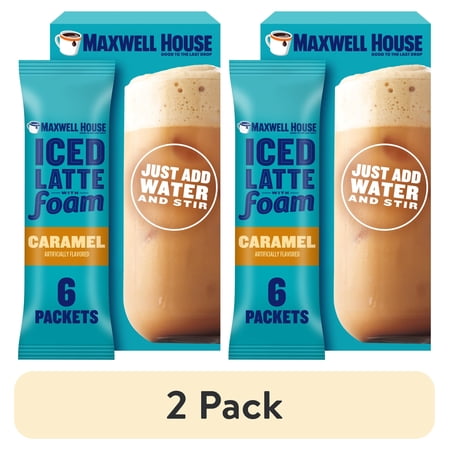 (2 pack) Maxwell House Iced Caramel Latte with Foam All in One Drink Mix, 5.82 oz, 6 Packets
