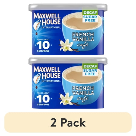 (2 pack) Maxwell House International French Vanilla Sugar Free Decaf Instant Coffee, Decaffeinated, 4 oz. Canister