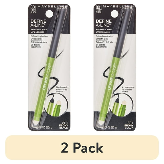 (2 pack) Maybelline Define A Line Mechanical Eyeliner with Built in Sharpener, Ebony Black