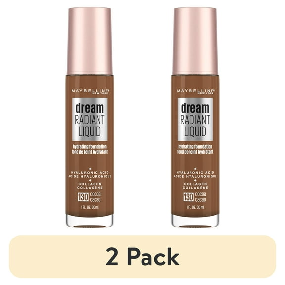 (2 pack) Maybelline Dream Radiant Liquid Foundation Makeup, 130 Cocoa, 1 fl oz