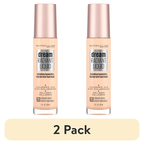 (2 pack) Maybelline Dream Radiant Liquid Foundation Makeup, 20 Classic Ivory, 1 fl oz