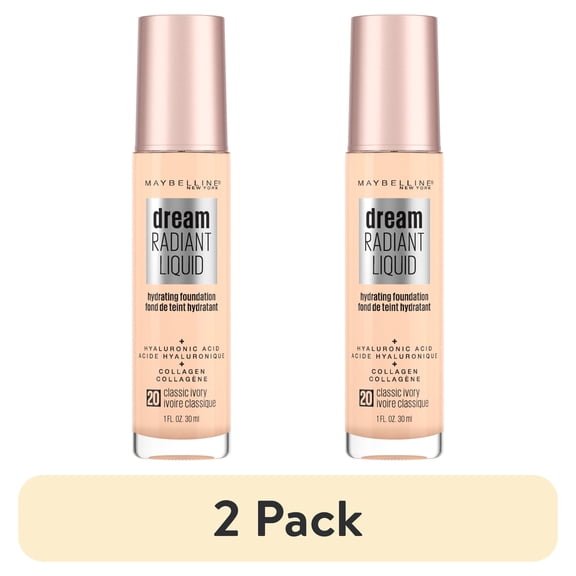 (2 pack) Maybelline Dream Radiant Liquid Foundation Makeup, 20 Classic Ivory, 1 fl oz