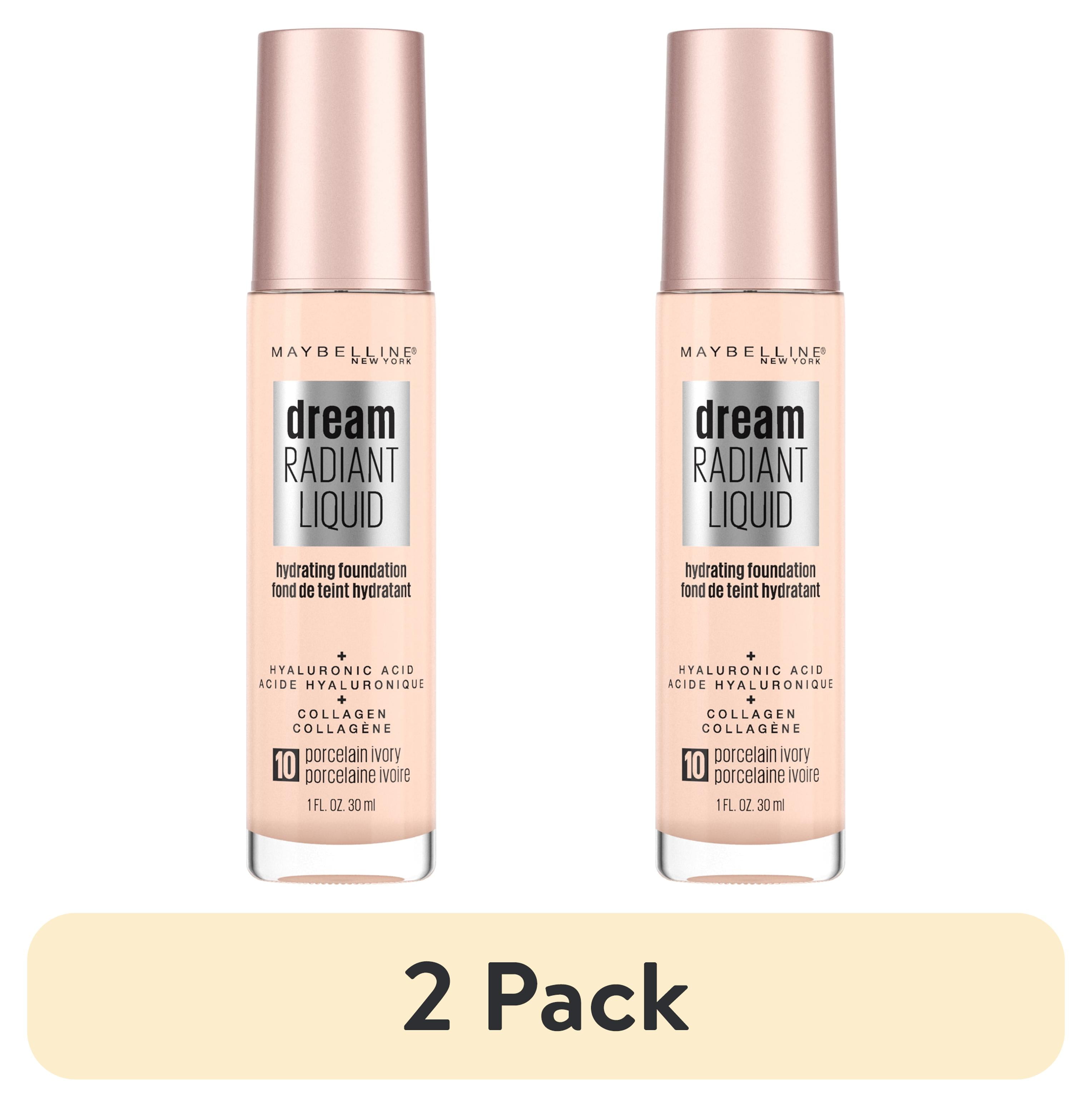 (2 pack) Maybelline Dream Radiant Liquid Foundation Makeup, 10 Porcelain Ivory, 1 fl oz