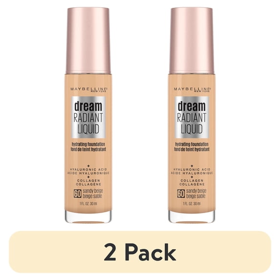 (2 pack) Maybelline Dream Radiant Liquid Medium Coverage Hydrating Foundation, Sandy Beige, 1 fl. oz.