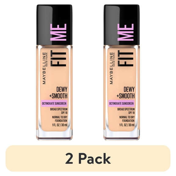 (2 pack) Maybelline Fit Me Dewy + Smooth Liquid Foundation Makeup with SPF 18, Classic Ivory, 1 fl. oz.