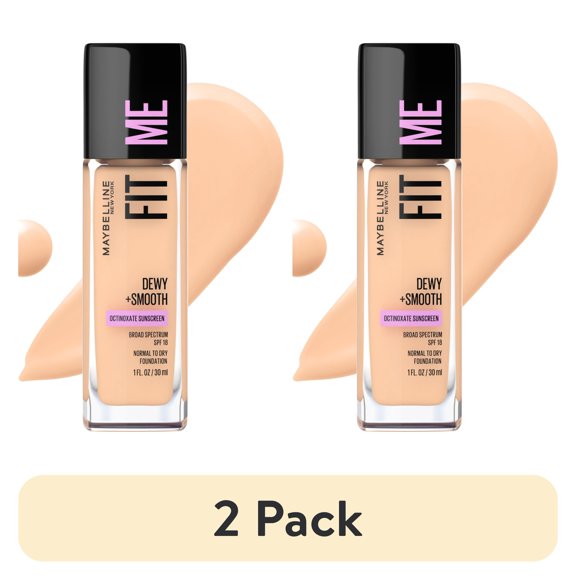 (2 pack) Maybelline Fit Me Dewy + Smooth Liquid Foundation Makeup with SPF 18, Classic Ivory, 1 fl. oz.