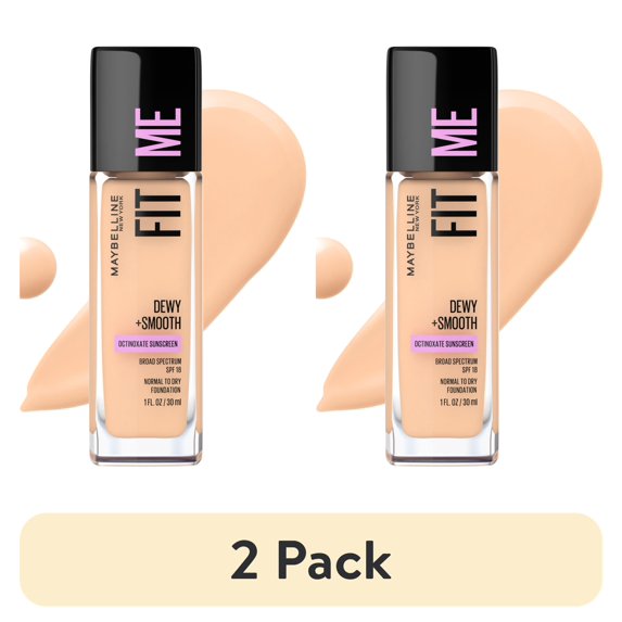 (2 pack) Maybelline Fit Me Dewy + Smooth Liquid Foundation Makeup with SPF 18, Classic Ivory, 1 fl. oz.