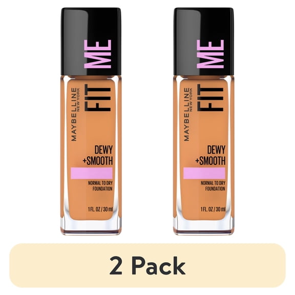 (2 pack) Maybelline Fit Me Dewy and Smooth Liquid Foundation Makeup, SPF 18, Toffee, 1 fl oz