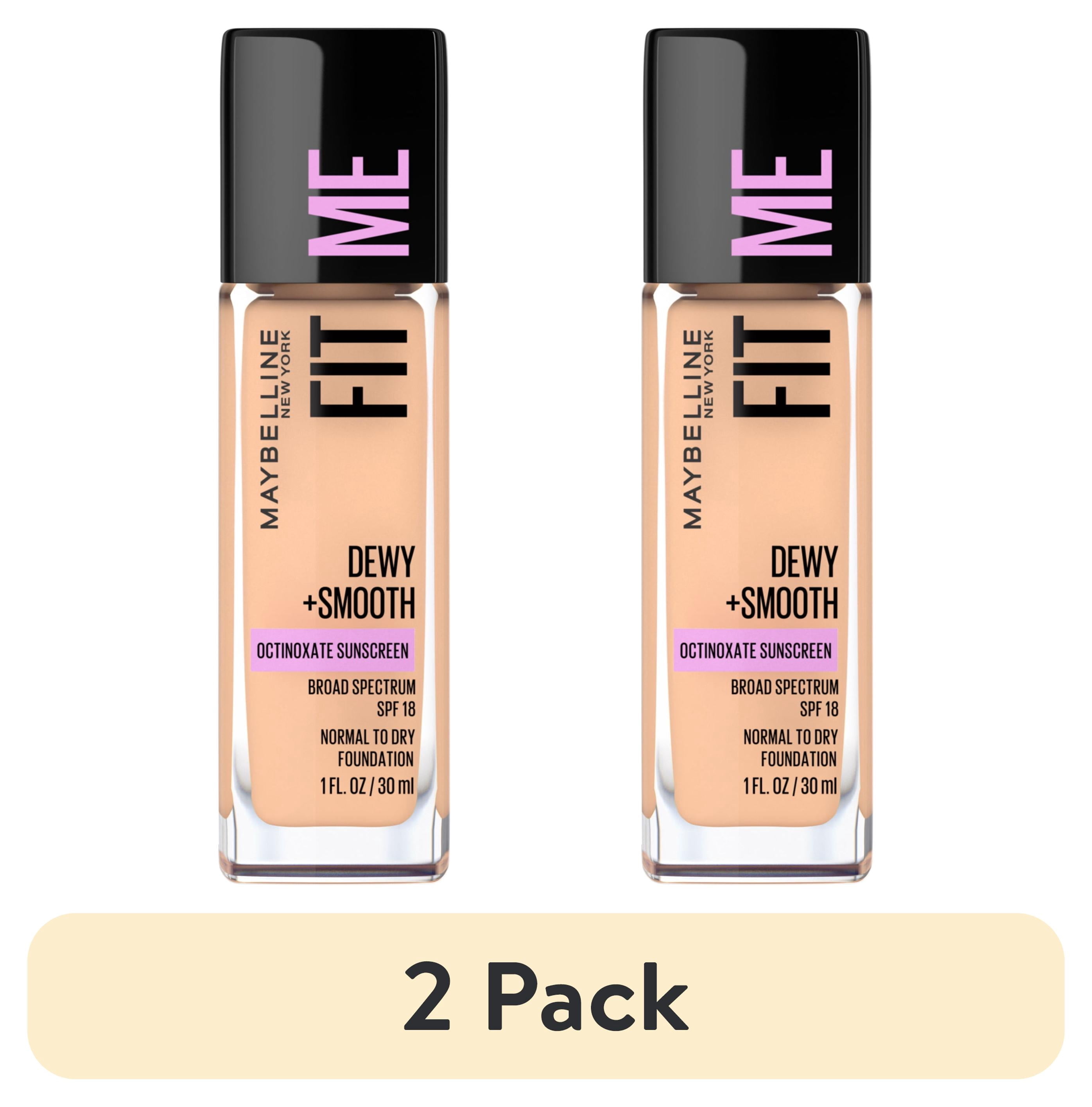 (2 pack) Maybelline Fit Me Dewy and Smooth Liquid Foundation, SPF 18, 125 Nude Beige, 1 fl oz