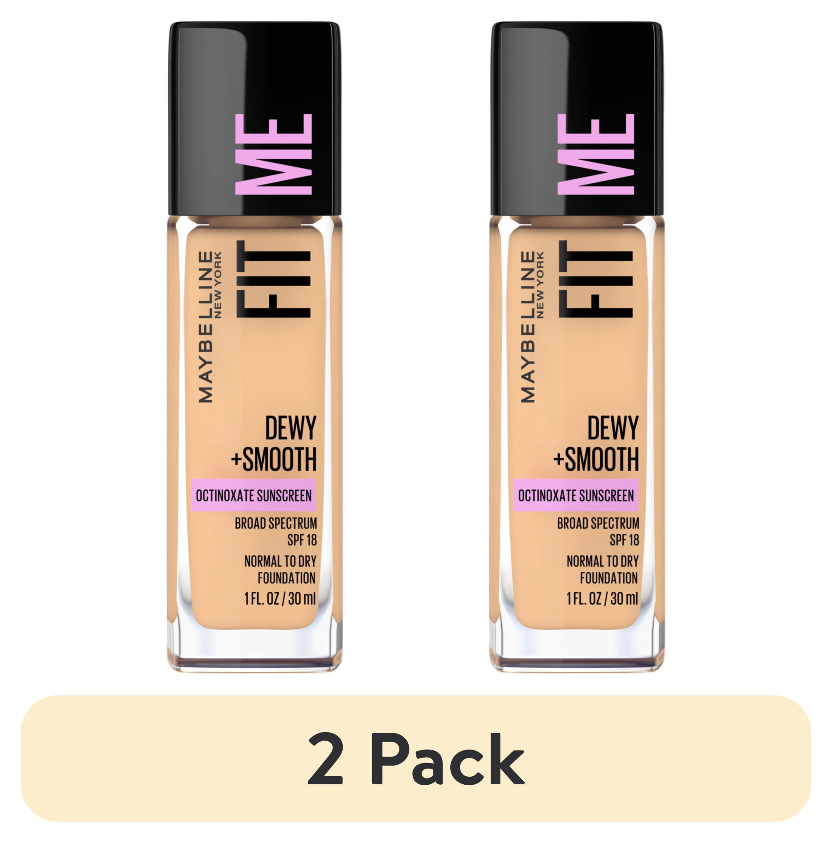 (2 pack) Maybelline Fit Me Dewy and Smooth Liquid Foundation, SPF 18, 128 Warm Nude, 1 fl oz
