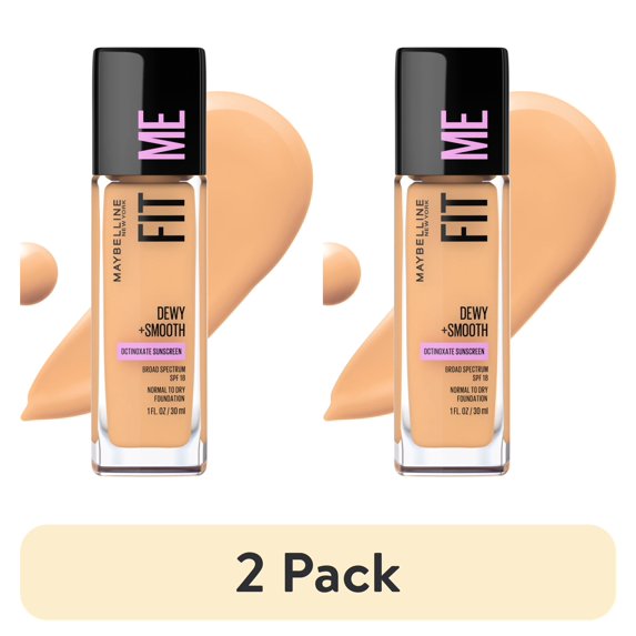 (2 pack) Maybelline Fit Me Dewy and Smooth Liquid Foundation, SPF 18, 230 Natural Buff, 1 fl oz
