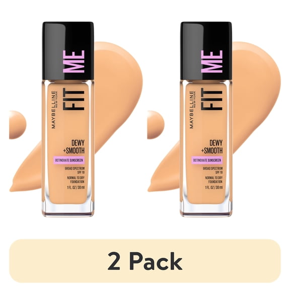 (2 pack) Maybelline Fit Me Dewy and Smooth Liquid Foundation, SPF 18, 230 Natural Buff, 1 fl oz
