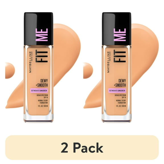 (2 pack) Maybelline Fit Me Dewy and Smooth Liquid Foundation, SPF 18, 235 Pure Beige, 1 fl oz