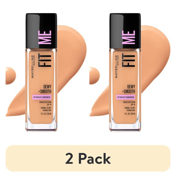 (2 pack) Maybelline Fit Me Dewy and Smooth Liquid Foundation, SPF 18, 310 Sun Beige, 1 fl oz
