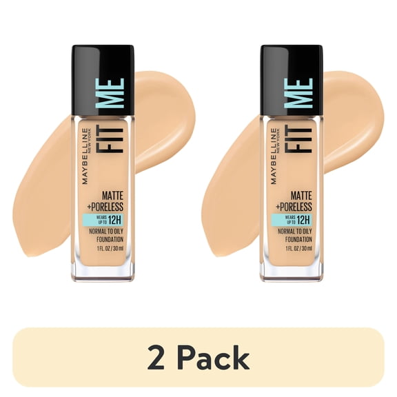 (2 pack) Maybelline Fit Me Matte + Poreless Liquid Foundation Makeup, 128 Warm Nude, 1 fl oz