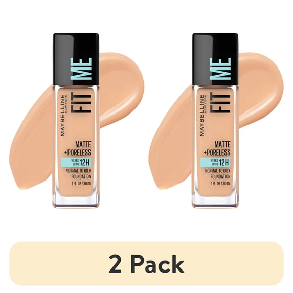 (2 pack) Maybelline Fit Me Matte + Poreless Liquid Foundation Makeup, 130 Buff Beige, 1 fl oz
