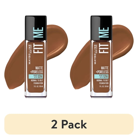(2 pack) Maybelline Fit Me Matte + Poreless Liquid Foundation Makeup, Deep Golden, 1 fl. oz.