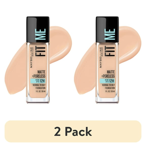 (2 pack) Maybelline Fit Me Matte + Poreless Liquid Foundation Makeup, Creamy Beige, 1 fl. oz.