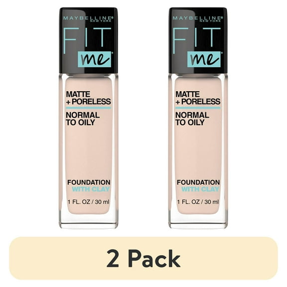 (2 pack) Maybelline Fit Me Matte + Poreless Liquid Foundation Makeup, 112 Natural Ivory, 1 fl oz