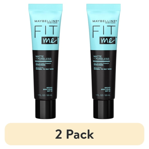 (2 pack) Maybelline Fit Me Matte and Poreless Mattifying Face Primer Makeup, Clear, 1 fl oz