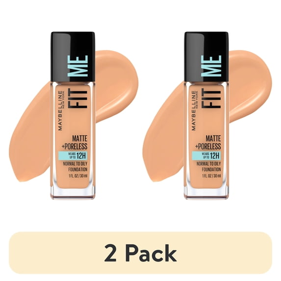 (2 pack) Maybelline New York Fit Me Matte + Poreless Foundation, 320 Natural Tan, 1.0 fl oz