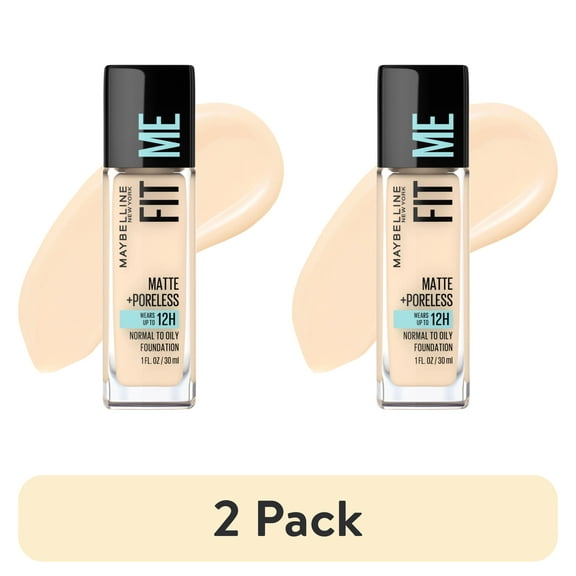 (2 pack) Maybelline New York Fit Me Matte + Poreless Foundation Makeup, Porcelain, 1 Fl Oz
