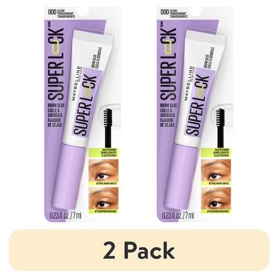 (2 pack) Maybelline Super Lock Brow Glue Clear Eyebrow Gel, Clear, 0.23 fl oz